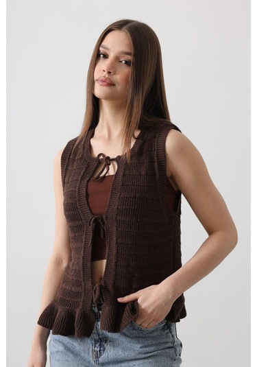 Modasize Önü Bağlamalı Yelek - Kahve Kahve