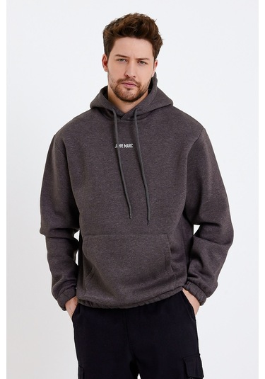 Jahr Marc Koyu Gri Nakışlı Oversize Erkek Sweatshirt Koyu Gri