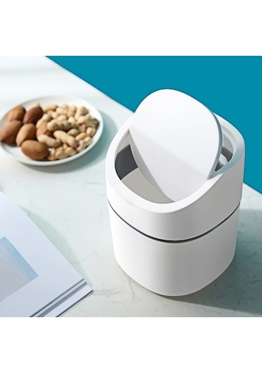 Tongxida Ev Mini Masaüstü Çöp Kutusu Kapaklı, Dudak Mavi, Pratik Temizleme Silindir Kutusu/ Mavi