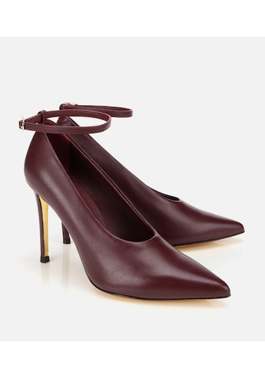 Hotiç Kadın Deri Bordo Bilekten Bağlamalı Gold Detaylı Yüksek Topuklu Stiletto 01ayh316600a788 01ayh316600a788 Bordo