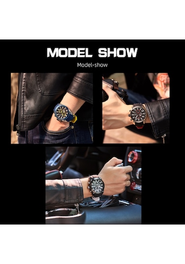 Yunboo Megır 2144 Erkek Spor Saati - Kronometre, Takvim, Aydınlatma Özellikli - 3atm Su Geçirmez - Silikon Kordon - Siyah Ekran, Mavi Bant Kutu İle Lacivert