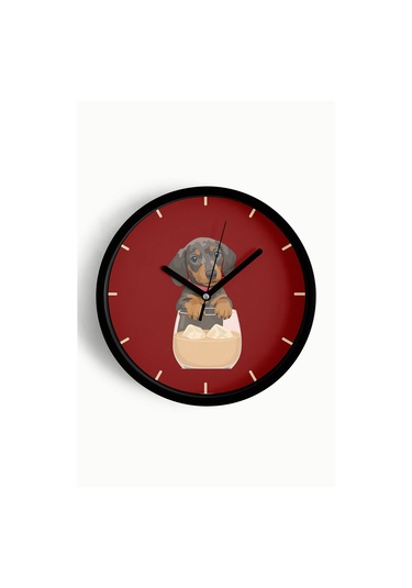 Kahve Seven Sevimli Köpek Modern Duvar Saati - 30cm - Önü Camlı Siyah Kasa - Sessiz Mekanizma-jh1090 Siyah