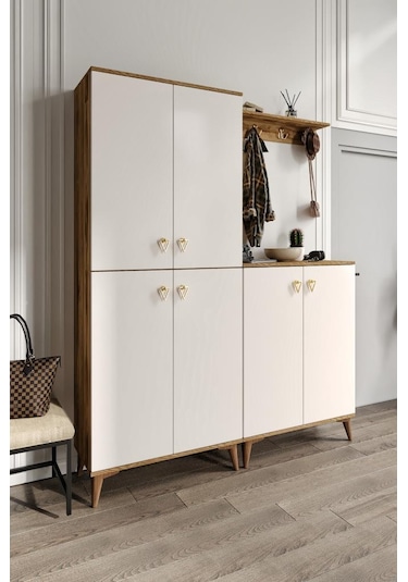 Simple Prt6190 Portmanto Vestiyer Ekru Ceviz