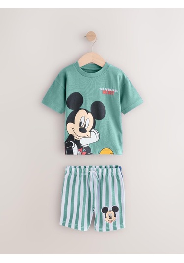 Erkek Çocuk Mickey Çizgili Şortlu Takım Mint Mint Yeşili