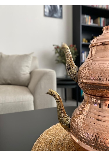 Bakır Petek Desenli Çaydanlık Bakır