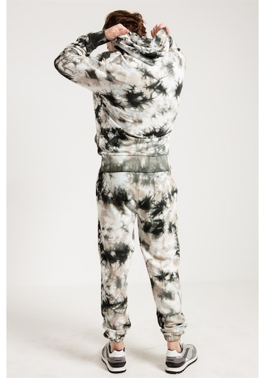 Jahr Marc Batik Yıkamalı Gri Oversize Erkek Kapüşonlu Sweatshirt Gri