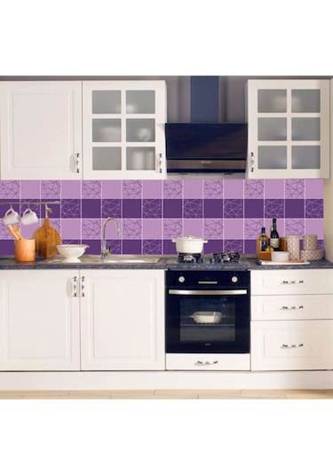 Tezgah Arası Mutfak Kendinden Yapışkanlı Folyo Kaplama Mor Fayans Desen 60cmx100cm