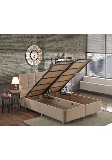 Nironyatak Niron Ela Baza Ve Başlık Seti 180X200 Cm Çift Kişilik Sütlü Kahve