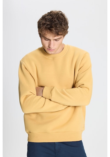 AC&Co / Altınyıldız Classics Erkek Hardal Standart Fit Normal Kesim İçi Polarlı Bisiklet Yaka Sweatshirt Hardal