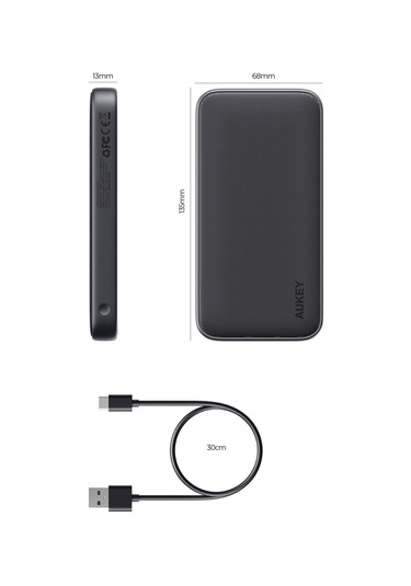 Aukey PB-Y46-GY 15 W 10000 mAh Hızlı Şarj Powerbank Siyah