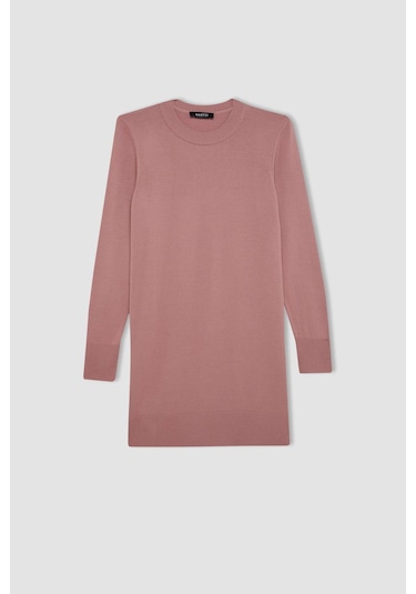 Defacto Regular Fit Bisiklet Yaka Yırtmaçlı  Basic Düz Kazak Tunik H3431AZ24AUBR451 Bordo