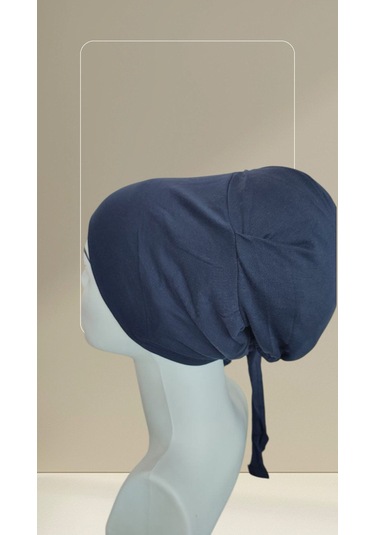 Lacivert Dikişsiz Arkadan Bağlamalı %100 Pamuk Bone Lacivert