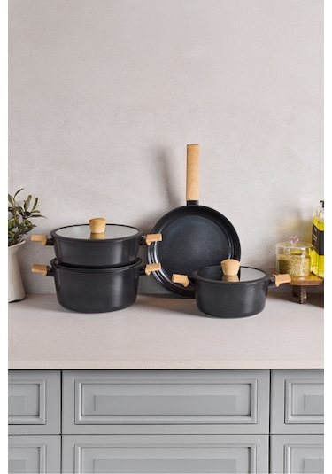 Danish Cook Black İndüksiyon Tabanlı 7 Parça Tencere Seti Siyah