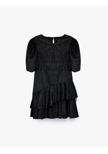 Koton Fırfır Detaylı Kısa Kollu Bisiklet Yaka Simli Elbise Siyah 6wkg80013ak Siyah