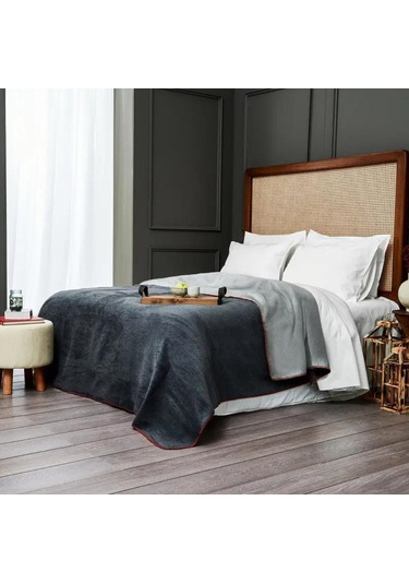 Çift Kişilik Düz Pamuklu Battaniye Çift Taraflı 200 X 220 Gri