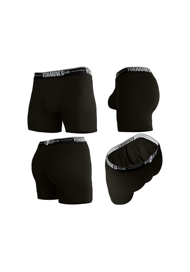 Yohannes Club, Erkek Özel Bölmeli Pamuklu Boxer, Renk Seçenekli, Tekli Paket Siyah