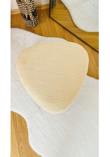 Bohem Tarz Teddy Kumaş Üçgen Puf, Makyaj Taburesi, Bench, Ekru