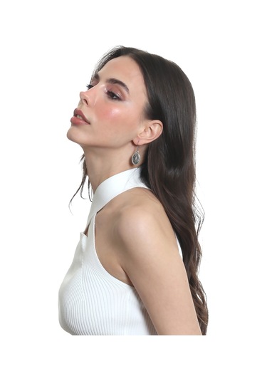 Labalaba Kadın Antik Gümüş Kaplama Oval Formlu Sallantılı Model Minimalist Küpe Gümüş