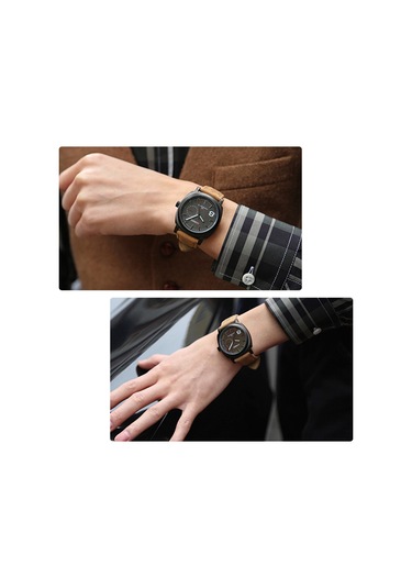 Geeksen Erkekler İçin Klasik İş Saatleri - Kuvars Hareketli, Analog Ekran, Pu Deri Kordon, Siyah 8139 Çok Renkli