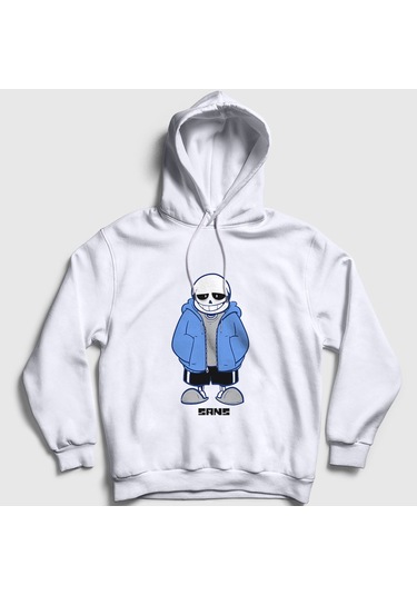 Presmono Unisex Blue Coat Sans Undertale Kapüşonlu Sweatshirt Beyaz