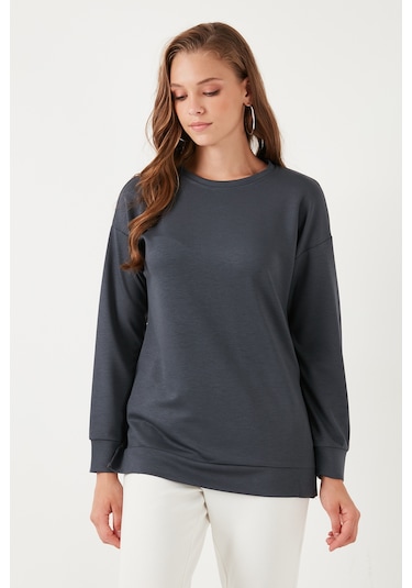 Lela Streç Oversize Fit Bisiklet Yaka Modal Kumaş Bayan Sweat 5865877 Füme Lela Streç Oversize Fit Bisiklet Yaka Modal Kumaş Bayan Sweat 5865877 Füme