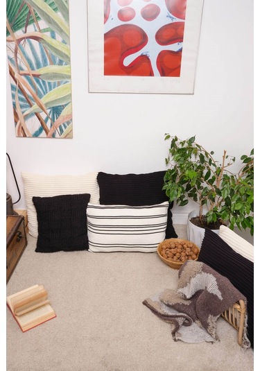 Peraluna Foam Pıllow Şifon Şerit Triko Yastık Kılıfı 45x45 Cm Siyah - Siyah