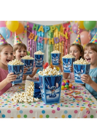 Stitch Mısır Kutusu 8'li Pop Corn Kabı Doğum Günü Parti Süsü