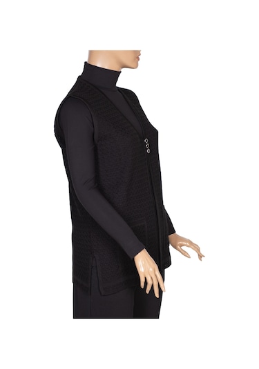 Alkım Kadın Sena Triko 3 Düğme Cepli Siyah Yelek Siyah