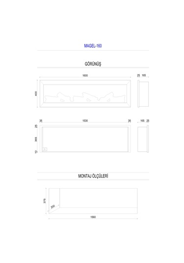 Magel 160 - Isıtmasız Elektrikli Şömine Sınırsız Renkli Metal Çerçeveli