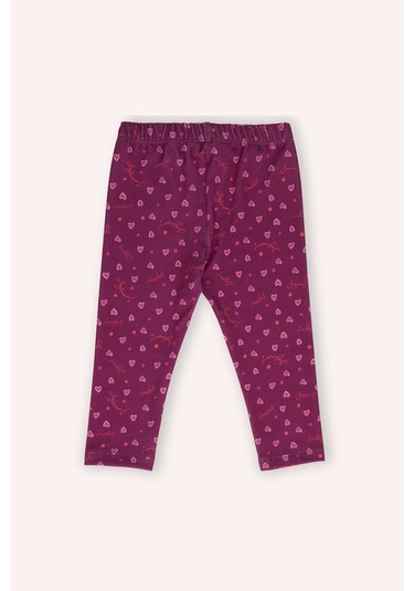 Kız Çocuk Kalp Desenli Tayt Bordo Çok Renkli