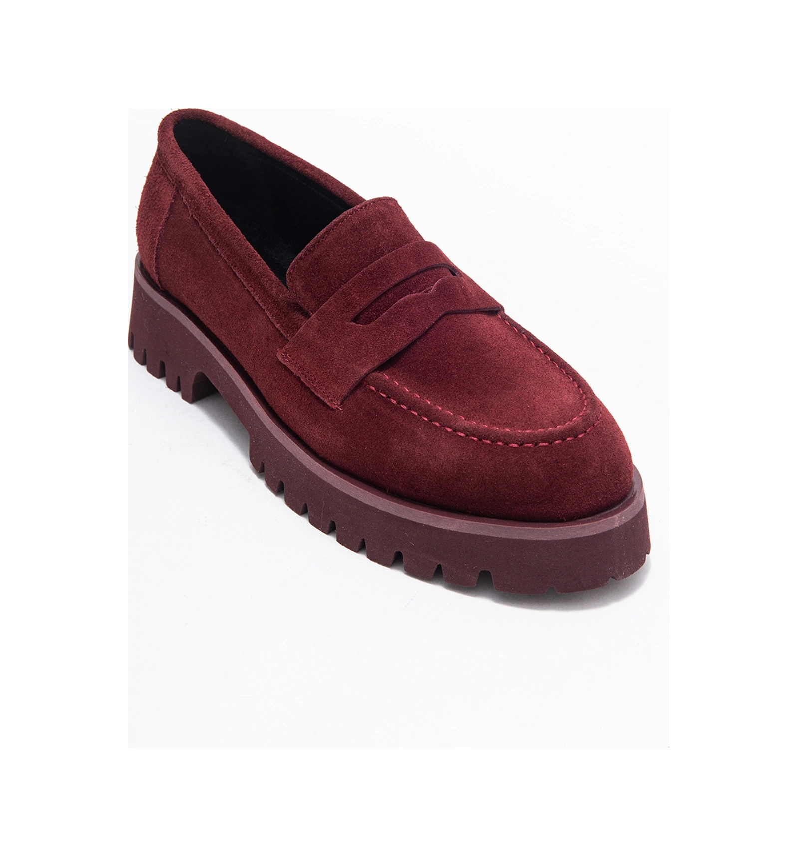 Vıonel Bordo Süet Hakiki Deri Kadın Loafer Ayakkabı Bordo
