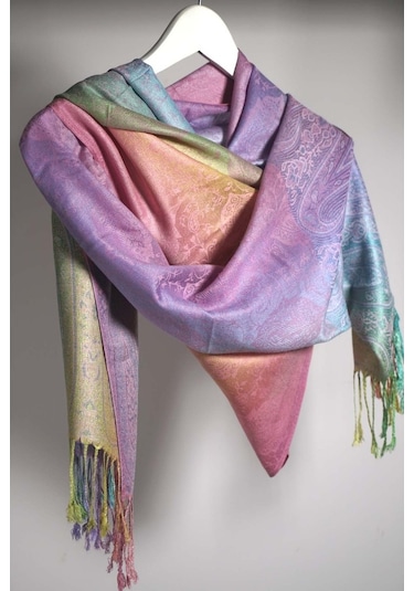 Pashmina Şal - Karışık Renk Kadın Şal - %100 Paşmina Yünü Çok Renkli