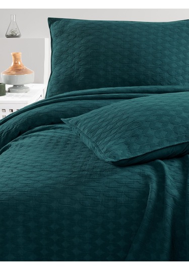 Elvira Yatak Örtüsü Seti Çift Kişilik Koyu Yeşil Kutulu Yeşil