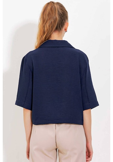 Gabria Kısa Keten Ceket Lacivert