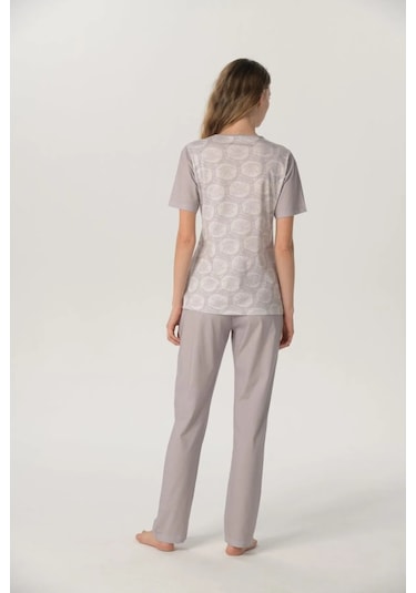 Pijadore Kadın Kısa Kol %100 Pamuklu Pijama Takımı Bej