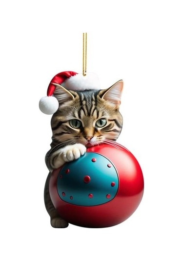 Canlı Renk Süper Sevimli Araba Kedi Santa Charm Akrilik Şapka Yavru Noel Ağacı Asılı Dekorasyon H