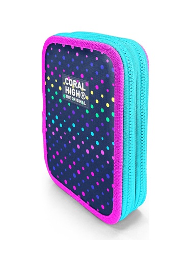 Coral High Kids Lacivert Renkli Puantiyeli Çift Katlı Kalem Çanta 11142 Lacivert