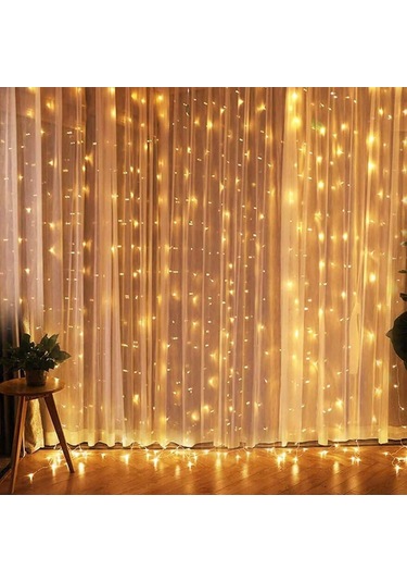 Mobgift Animasyonlu Led Işıklı Sarkıt Salkım Saçak Perde 3 X 3 Sarı