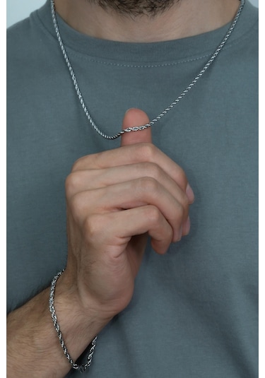 Burgu Halat Erkek Çelik Zincir Kolye Bileklik Seçenekli B028 Beyaz