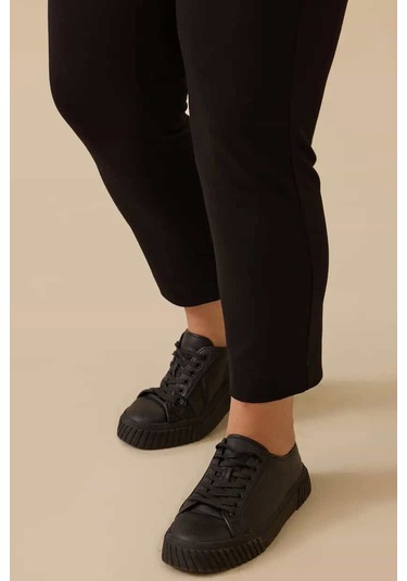 Kadın Büyük Beden Elastik Bel Bilek Boy Pantolon - Siyah 4358748