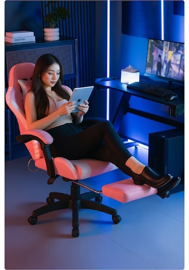 Fashcolle Pink Star Işıklı - Masaj Özellikli Oyuncu Koltuğu Pembe-beyaz