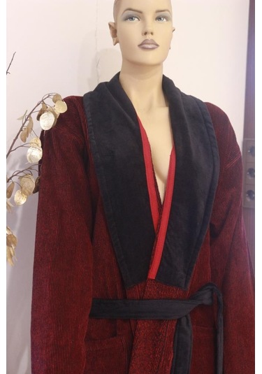 Bornoz Iplik Boya Fitilli Kadife Şalyaka Model Bornoz