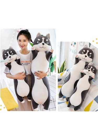 Novahub Sevimli Köpek Şekilli Pamuk Yastık - Siyah/beyaz, 70/90/110cm, Dekoratif Ve Rahat Uyku Arkadaşı Siyah - Beyaz