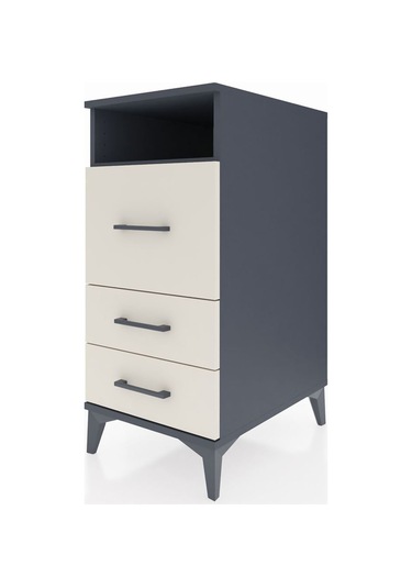 Kronos Komodin Tek Raflı 3 Çekmeceli 44x59x96 Antrasit-aytaşı Antrasit