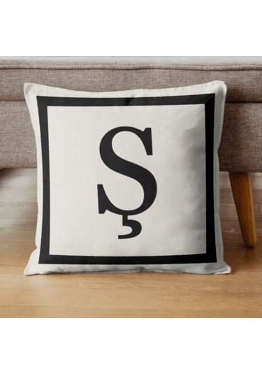 Harfli Kırlent Kılıfı - Ş Harfi - Dekoratif Kırlent Kılıfı Krem