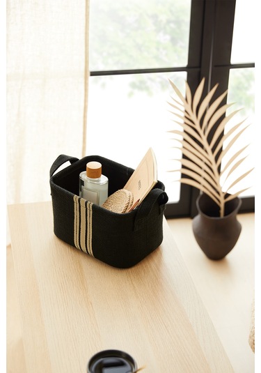 Ocean Home Textile Çizgili Siyah Renk Jüt Sepet 24 x 17 x 14 cm