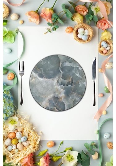 Çap 27 Italyan Mermer Desenli Cam Sunumluk Amerikan Servis Supla