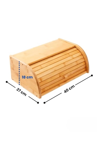 Bambu Rulo Kapaklı Ekmek Kutusu Doğal, Şık Ve Dayanıklı Ekmek Saklama Dolabı 40x27x18 Cm Bambu