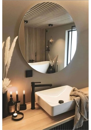 Ayna / Yuvarlak Ayna / Dekoratif Ayna / Banyo Aynası/konsol Aynası/50 Cm Çapında 50 X 50 Gümüş