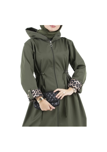 Sevitli Leopar Detaylı Trençkot-haki-2465-haki Haki